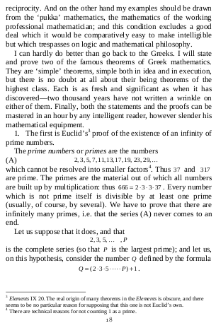 Page 18 from “A Mathematician’s Apology”.